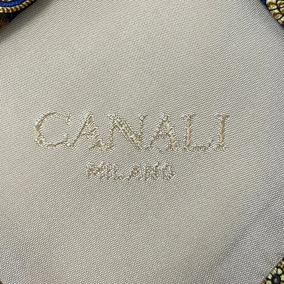Canali Milano Silk‎ Tie Blue Gold Medallion Pattern Luxury Mens Old Money - Picture 5 of 8